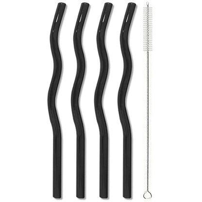4pcs 200*8mm Glass Straws Wavy Colorful Drinking Straw Set with Brush High Borosilicate Glass Straw Kitchen Party Bar Drinkware