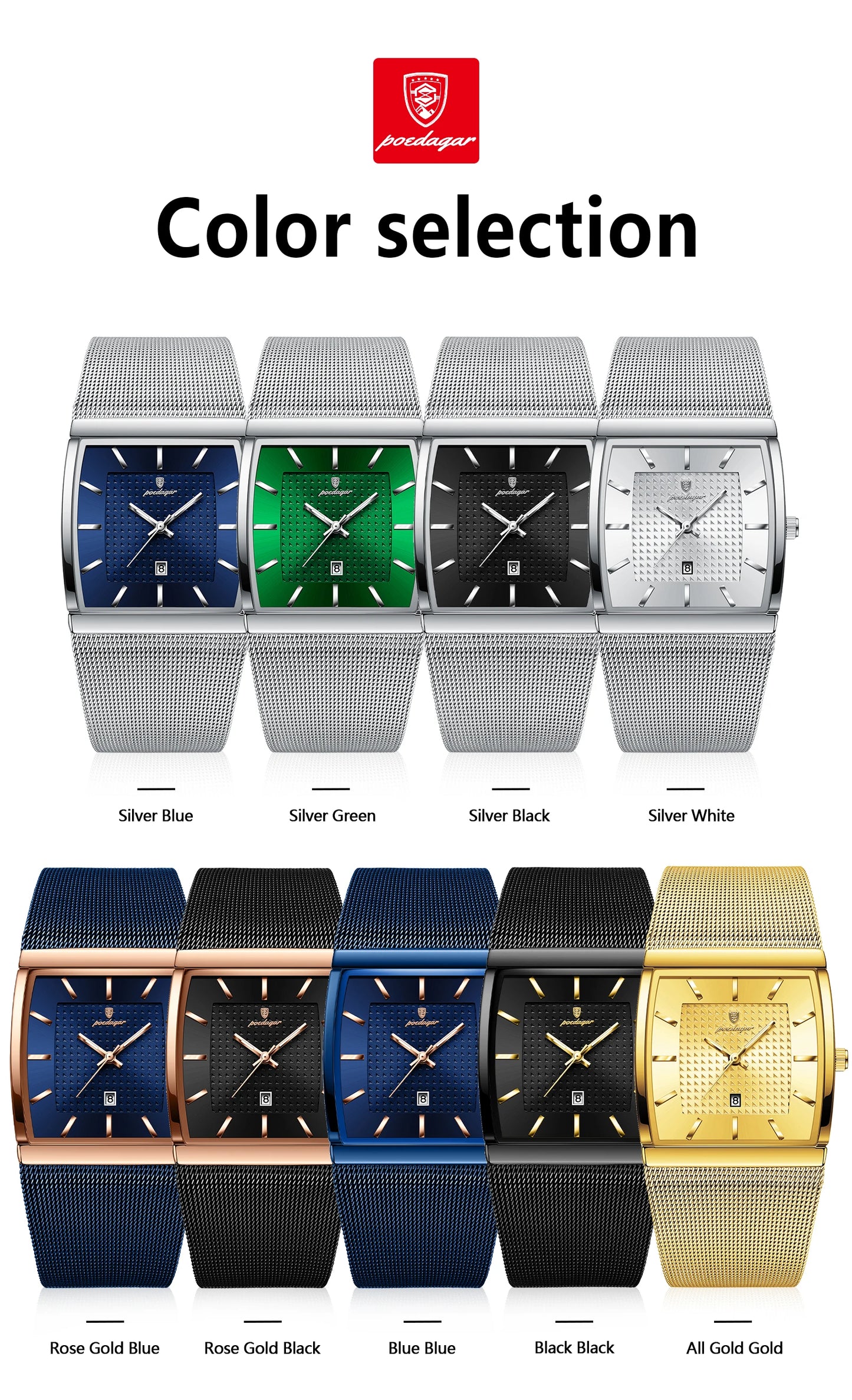 POEDAGAR Original Luxury Men's Wristwatch Stainless Steel Mesh Waterproof Luminous Date Man Watch Fashion Quartz Watches For Men