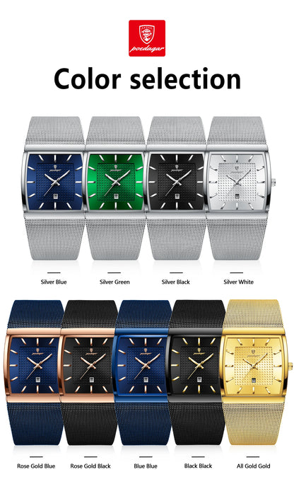 POEDAGAR Original Luxury Men's Wristwatch Stainless Steel Mesh Waterproof Luminous Date Man Watch Fashion Quartz Watches For Men