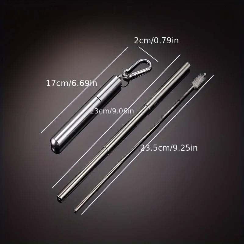 304 Stainless Steel Retractable Straw Kit, Portable Aluminum Tube, Outdoor Folding Straw Kit, with Cleaning Brush, Colors, Trave