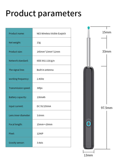 Smart Ear Wax Cleaner with Camera 3.5mm Earpick Otoscope Visual Ear Camera Health Care Ear Cleaner for iPhone, iPad, Android