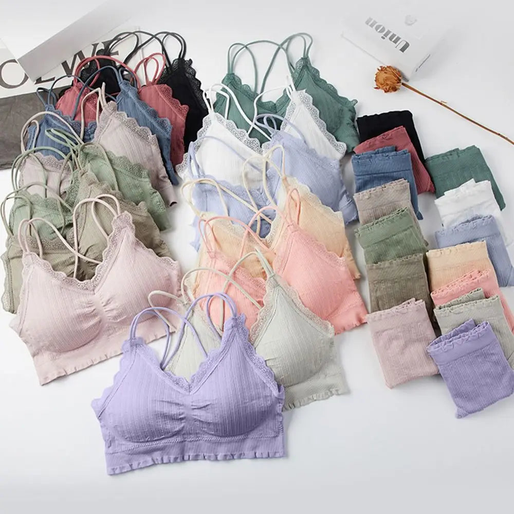 1Set Casual Lace Women Seamless Bra Set V-Neck Breathable Underwear Set Comfortable with Bra Pads Lingerie Set