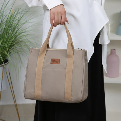 Solid Color Lunch Bag, Tote Bag with Foil Inner Zipper Closure Large Capacity Portable, Work, School, Utility Bag with Meals