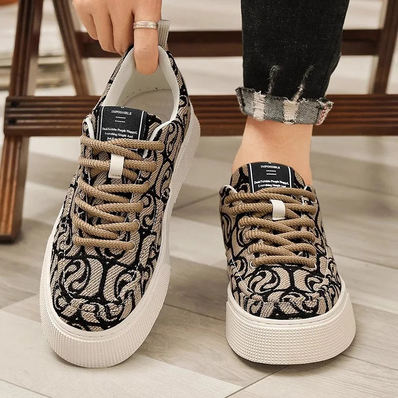 Summer breathable canvas men's shoes versatile mesh thick sole casual board shoes flat bottom comfortable outdoor walking shoes