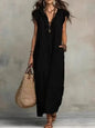 2026 Summer Women Boho Cotton Linen Maxi Dress Solid Color Ruffle V Neck Sleeveless Loose Long Dresses With Pockets Casual Beach