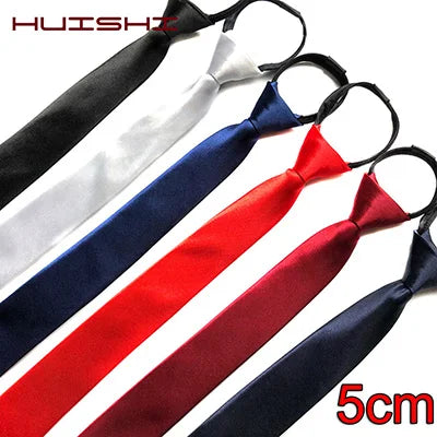 HUISHI Pre-tied Zipper Tie Neck Mens Skinny 5cm Zipper Neckties Red Black Blue Solid Color Slim Narrow Entertainment Party