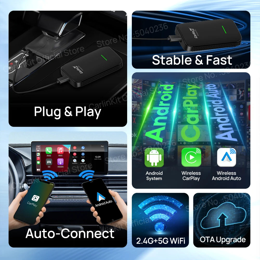 CarlinKit 4.0 CP2A Pro 3-In-1 Android TV Box CarPlay Ai Box Support Netflix YouTube Wireless CarPlay &Android Auto Smart Car Box