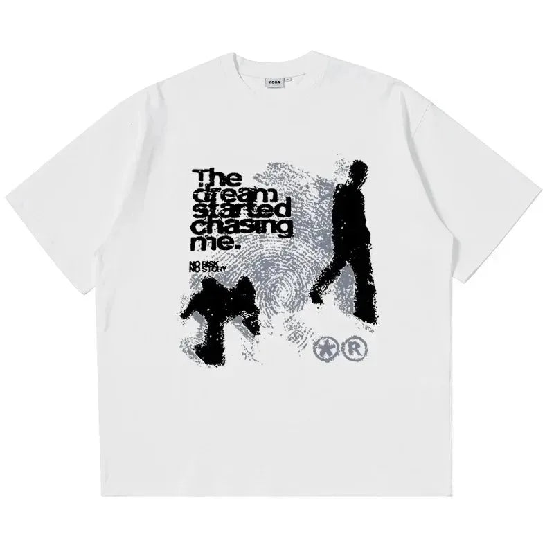 Shadow Pure Cotton Print Y2K Harajuku Street Style Retro Pattern Men's and Women's Clothing New Fashionable Loose Casual T-shirt
