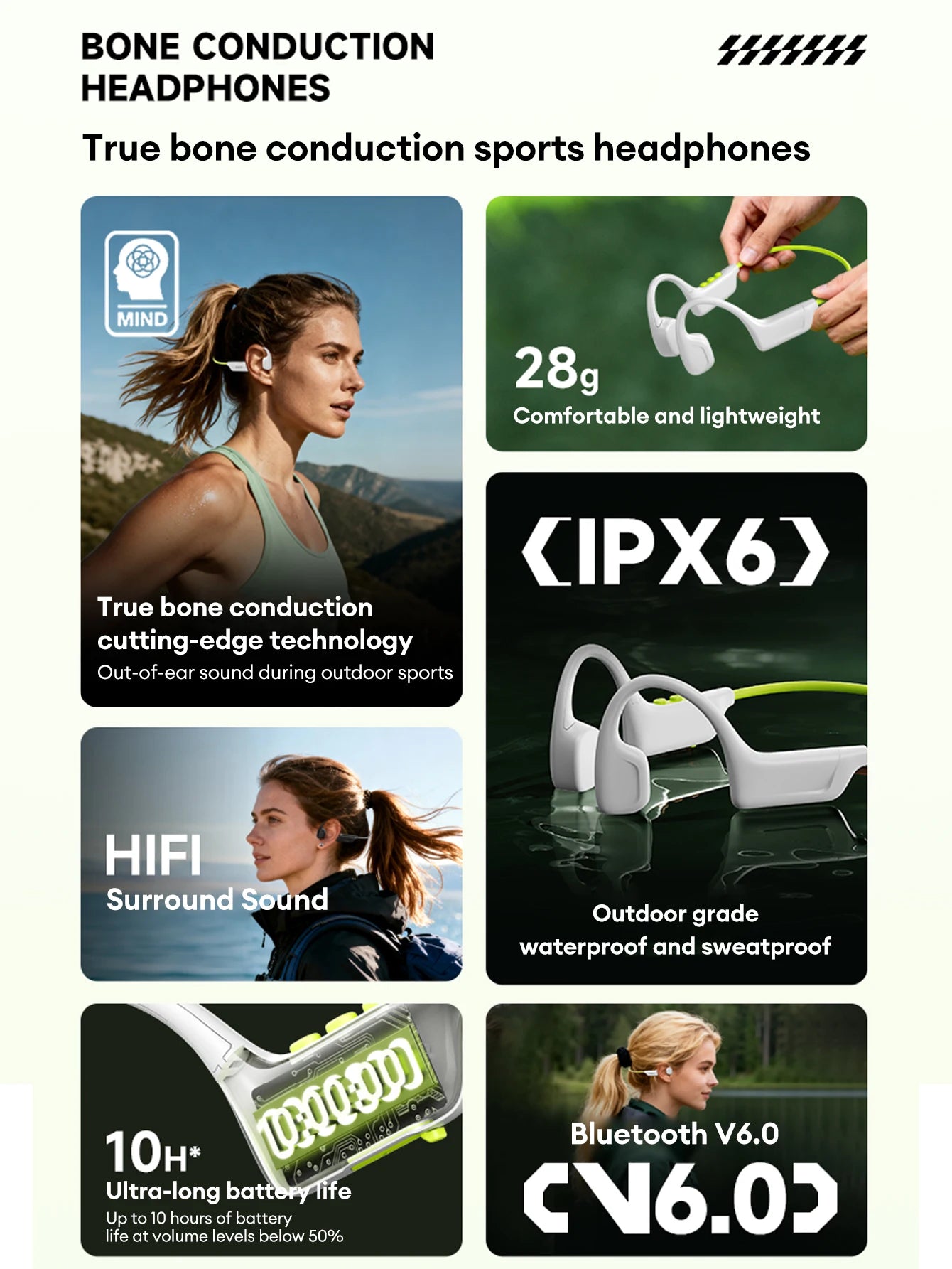 Choice Lenovo S102 Wireless Bone Conduction IPX6 Waterproof Sports Headphones Cycling Fitness Earbuds Bluetooth V6.0 Earphones