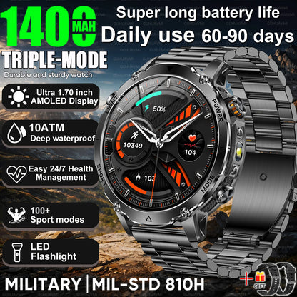 2026 Nowy Wojskowy CZOŁG Smartwatch Połączenia Bluetooth Wodoodporność 10ATM Bateria 1400mAh Monitorowanie Tętna Zegarek Sportowy Outdoor Męski