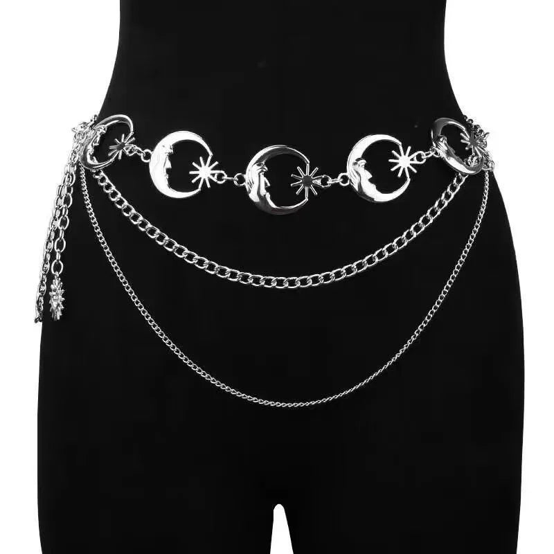Fashion Golden Tassel Waist Chain Belt Female Bohemian Metal Punk Goth Moon Designer Belts for Women High Quality Dress Chains