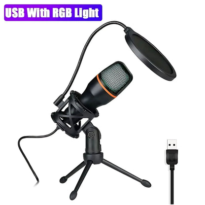 Professional Condenser Microphone Kit, RGB Lighting & Tripod Stand, Perfect for Streaming, YouTube, Podcasts & Recording