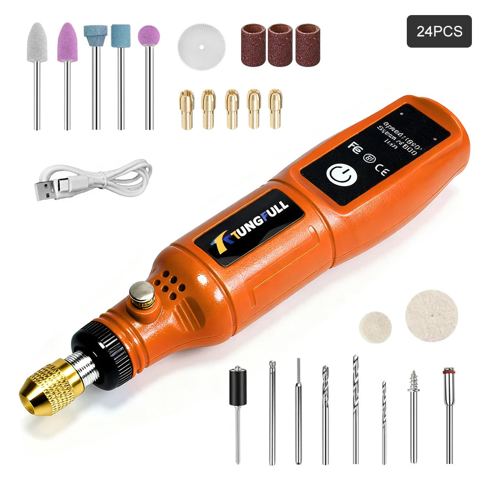 Mini Electric Rotary Tool 16000RPM USB Charging Power Tool Set 3.7V Lithium-Ion Battery Cordless Drill Pen for DIY Craft