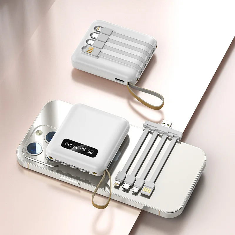 30000mAh Mini Power Bank Fast Charging Large Capacity Portable Power Bank 4 in 1 Cable for Xiaomi iPhone Samsung Huawei 2025 New