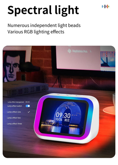 AI Smart Bluetooth 5.4 Speaker HD Touch Screen Display Electronic Album Alarm Clock Hi-fi Stereo Sound Voice Speaking Assistant