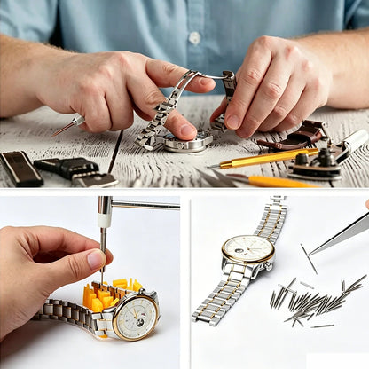 Watch Repair Tool Kit 212-Piece Metal Case Disassembly Battery Replacement Combination Watchmaker's Tool Set Band Adjuster Tools