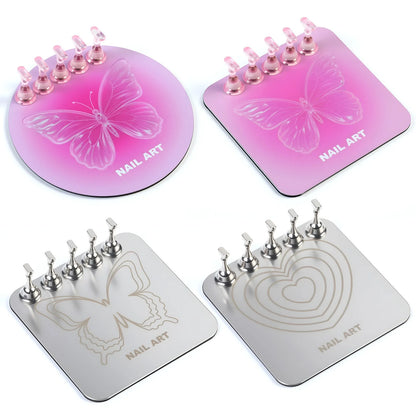 Pink Butterfly Nail Holder 6Pcs/Set False Nail Tip Practice Stand Aurora Base Full Magnetic Holder Tray Nail Art Salon Practice