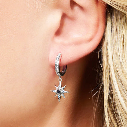 Royalty Star & Moon Hinged Hoop Bohemia Fine Jewerly For Women Lucky Gift In 925 Sterling Silver