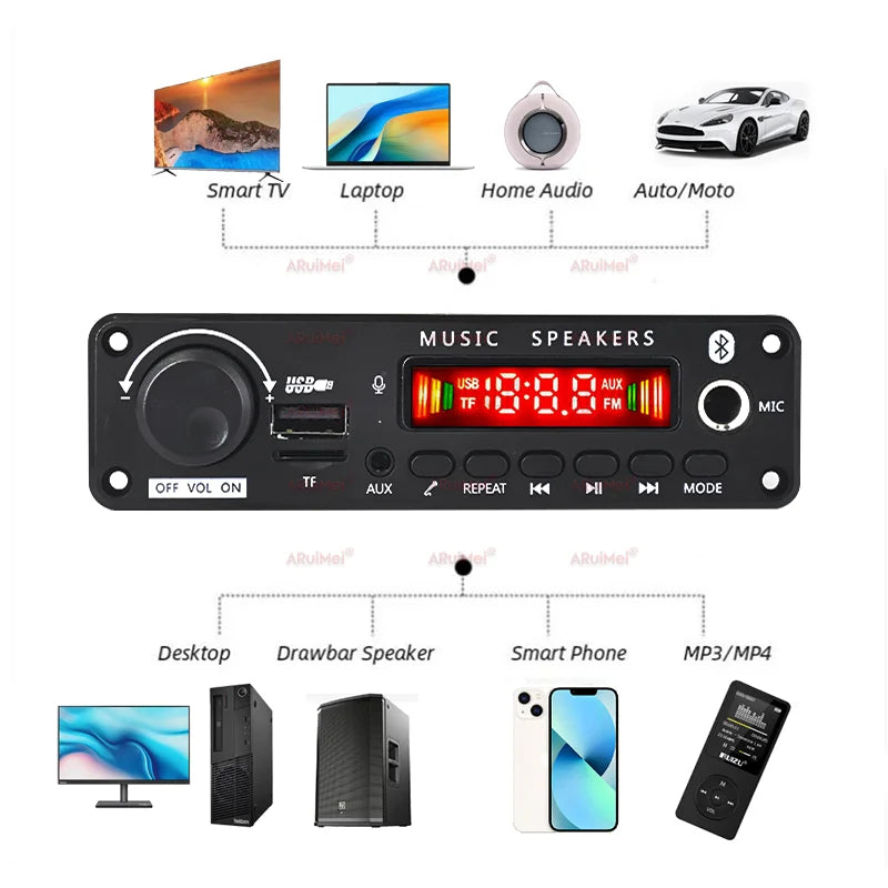 400W Amplifier Bluetooth MP3 WMA APE Decoder Board DC8-26V  Handsfree Car Audio Microphone USB TF FM Radio DIY Mp3 Music Player