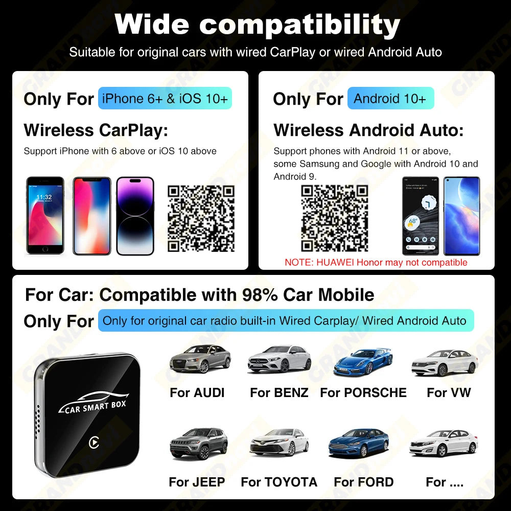 Grandnavi Android 13 3in1 CarPlay Ai Box Wireless Android Auto USB Adapter For Youtube Netflix Tiktok Universal AI Box Plug Play