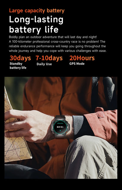 T-Rex 3 Ultra Military Grade GPS Smart Watch 10ATM Waterproof Compass Altimeter Barometric AMOLED Men HD Call Sports Smartwatch