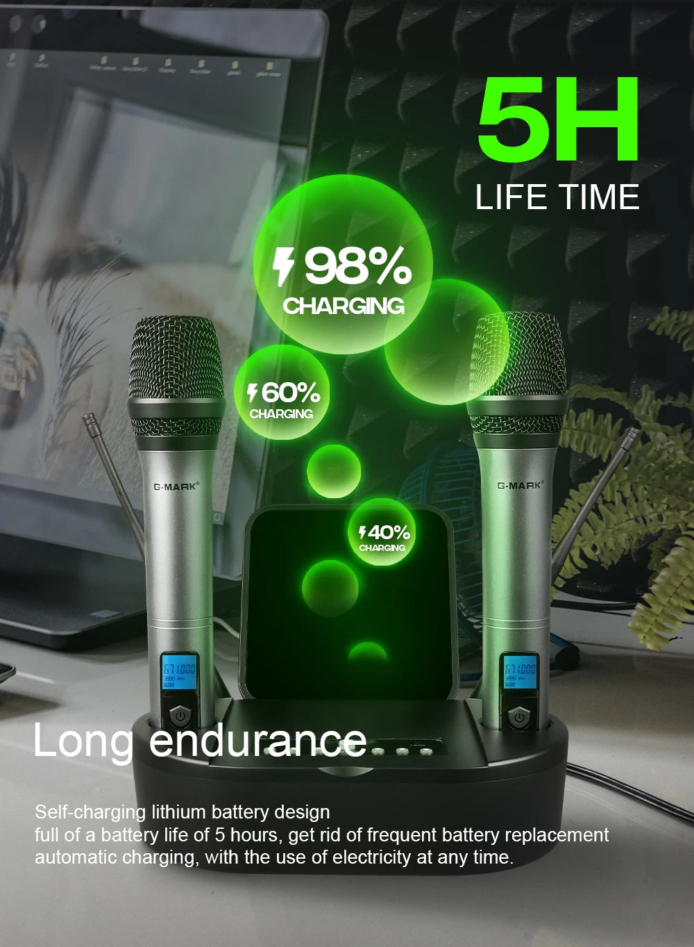 Microphon Wireless G-MARK K8 UHF Karaoke Mic With Lithium Battery For Stage Party Show Church Wedding Teaching