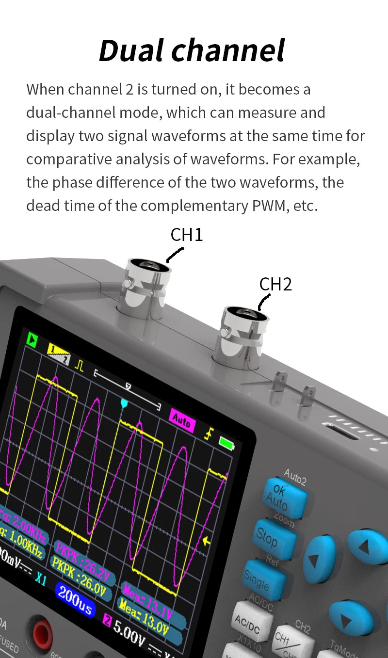 ZEEWEII DSO3D12 3.2 Inch Desktop Digital Oscilloscope 120M Bandwidth Dual Channel Multimeter and Signal generator 3 in 1