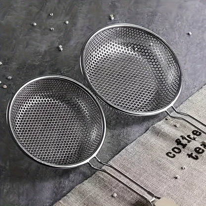 Stainless Steel Colander with Wooden Handle - Fine Mesh Skimmer Spoon for Cooking, Food Prep  Grease Filtering for Pasta Noodles