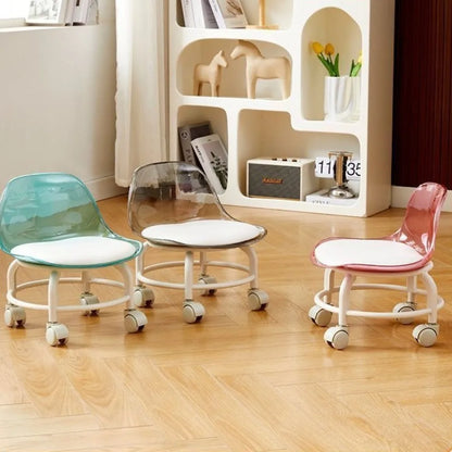 New Transparent Small Stool Universal Wheel Simple Low Chair Multifunctional Noiseless Backrest Seat Household