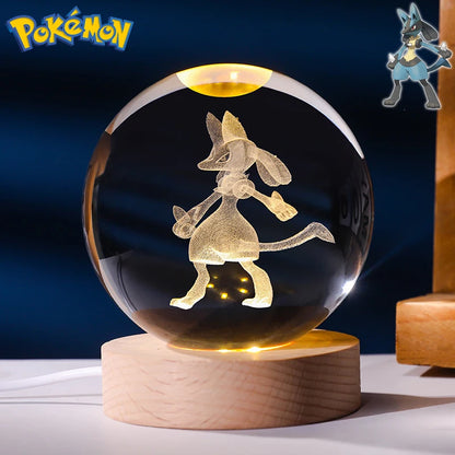 6CM Pokemon 3D Crystal Ball Figure Toy Anime Gengar Rayquaza Pikachu Lugia Vaporeon Glass Ball Model Night Light Room Decoration
