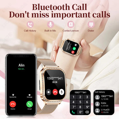 LIGE Fashion Design Women Smart Watch 1.75" Curved Screen Smartwatch Bluetooth Call Clock IP68 Waterproof Diamond Case Bracelet