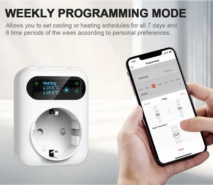 Tuya WIFI Digital Thermostat Socket 16A Outlet Plug Remote Temperature Controller Timer Switch Cooling Heating 3M NTC Sensor
