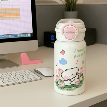 Cute 500ml Double Drinking Water Cup Cartoon Large Capacity Water Bottle with Straw Leak Proof Iced Coffee Cup Gym
