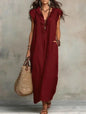 2026 Summer Women Boho Cotton Linen Maxi Dress Solid Color Ruffle V Neck Sleeveless Loose Long Dresses With Pockets Casual Beach