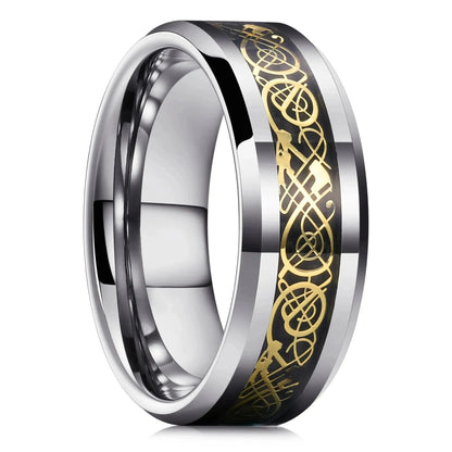 30 Colors Fashion 8MM Men Stainless Steel Celtic Dragon Rings Inlay Carbon Fiber Rings For Men Women Wedding Party Jewelry Gifts