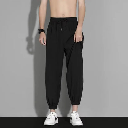 Mens Ice Silk Jogger Pants Summer Lightweight Casual Trousers Loose Fit Quick Dry Breathable Sport Fitness Bottoms Wear