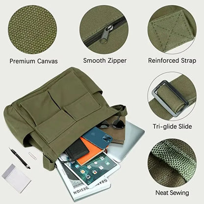 1Pc New style retro crossbody bag, single-shoulder bag, casual canvas bag, large capacity, artistic street photography bag