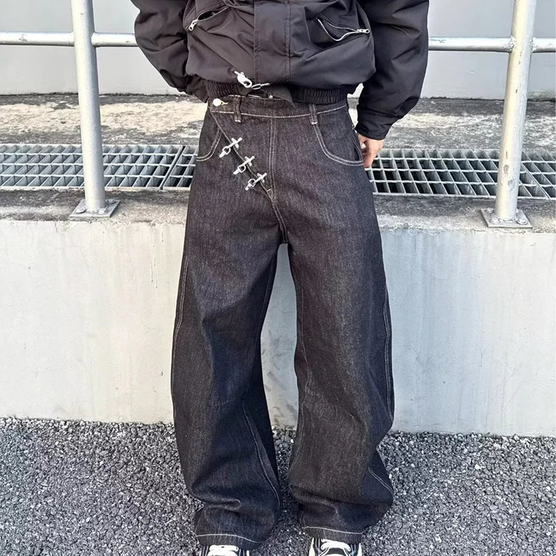 2026 Spring/Summer Korean Black Men'S Curved Knife Jeans Loose Straight Legs Casual Wide Legs 3xl Large Jeans