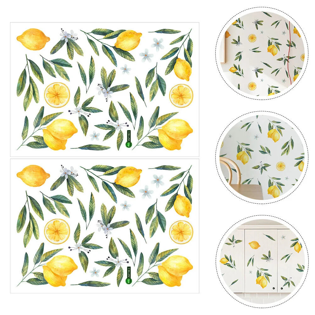 2 Sheets Mural Wall Decor Decals Walls Room Sticker Cabinet Kid Home Lemon Bedroom Fruit Minimalist Stickers For Children'S Room