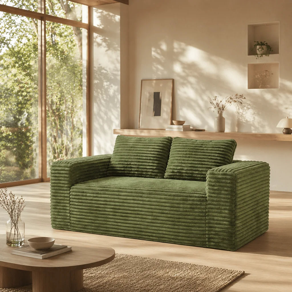 Boneless Deep Seat Double Sofa No Assembly Needed Foam Floor Cushion Sofa Plush Corduroy Fabric Apartment Bedroom Living Room