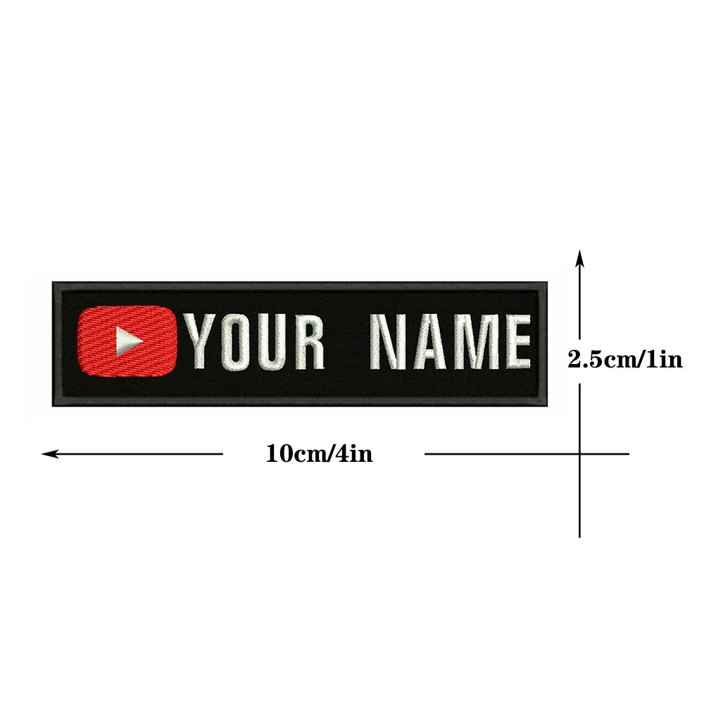 YouTube Logo 10X2.5cm Embroidery Custom Name Text Patch Stripes Badge Iron On Or  Patches