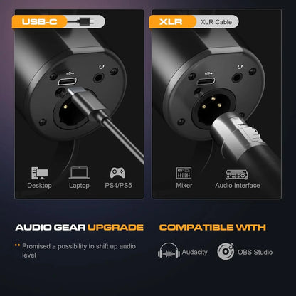 PUPGSIS D1 Dynamic Microphone, XLR/USB Podcast Recording PC Microphone for Vocal Voice-Over Streaming, Studio Mic with Mute Key
