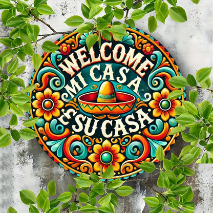 1 Piece 2D Wooden Disc Mexican Mi Casa Theme Wall Art Sign 8 Inch For Home Office Living Room Bathroom Bar Cafe Decoration