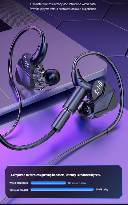 E-Sports Gaming Headset 7.1 Surround Sound Hifi Stereo Wired headphones 3.5mm/Type-C In-Ear dual Mic PUBG Gaming Earphone Earbud