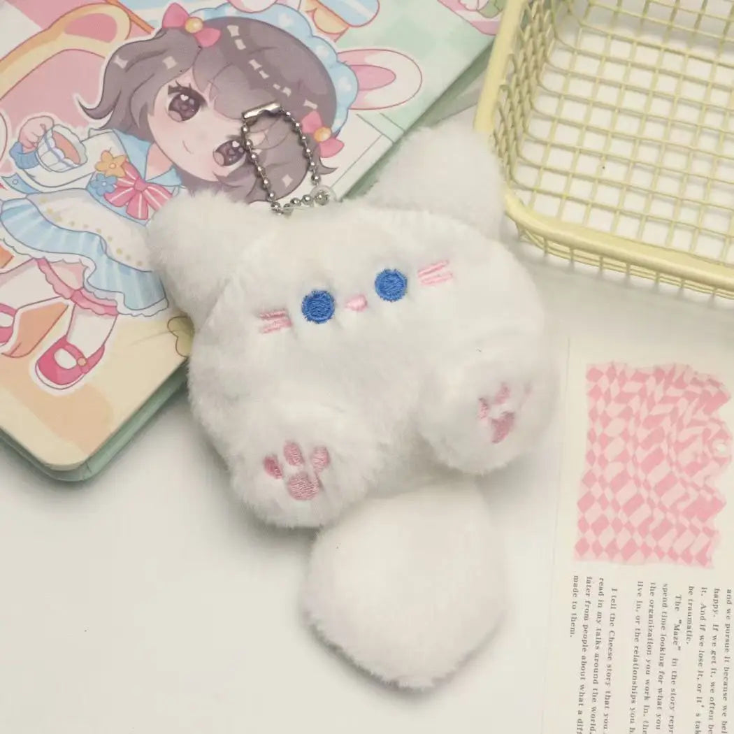 Cute Long Tail Cat Plush Keychain Cartoon Pendant with Lobster Clasp Soft Bag Charm Valentine Gift