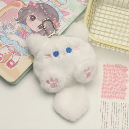 Cute Long Tail Cat Plush Keychain Cartoon Pendant with Lobster Clasp Soft Bag Charm Valentine Gift