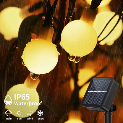 Solar String Lights Outdoor 200 LED Crystal Globe Lights Waterproof Solar Festoon Fairy Light for Garden Christmas Party Decor