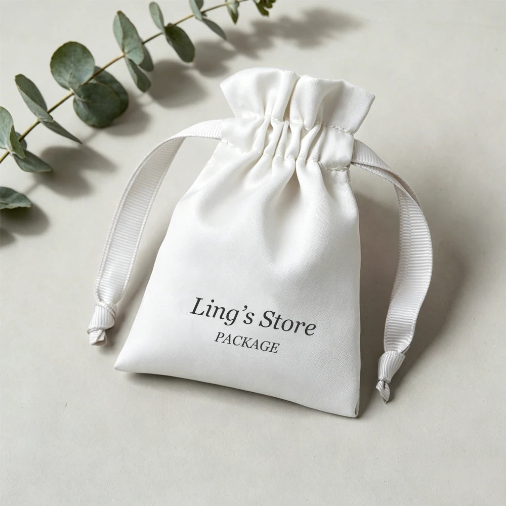 100Pcs Personalized Logo Jewelry Packaging Silk Satin Drawstring Bag Wedding Favors Candy Gift Pouch Ring Bracelet Cosmetic Sack