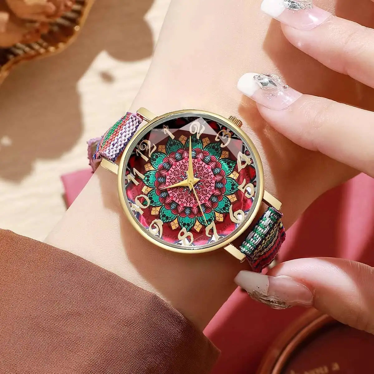 1/2/3/5PCS Fashion Women Watches Vintage Flowers Printed PU Strap Quartz Watch Reloj Mujer（Without Box）