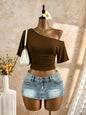 Women One Shoulder Short Sleeve Side Ruched Cropped T Shirt 2026 Summer Y2K Going Out Casual Streetwear Tops